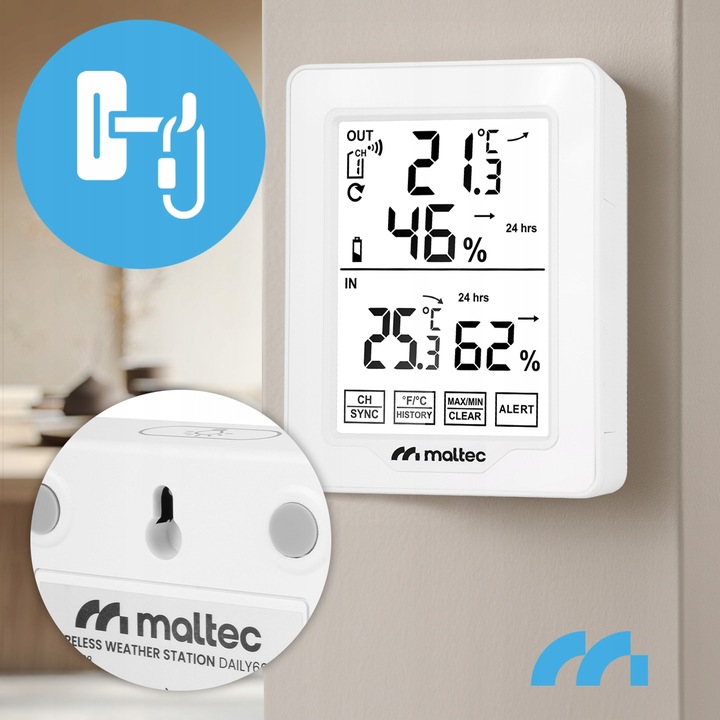 STACJA POGODOWA BEZPRZEWODOWA TERMOMETR HIGROMETR CZUJNIK ZEWNĘTRZNY
