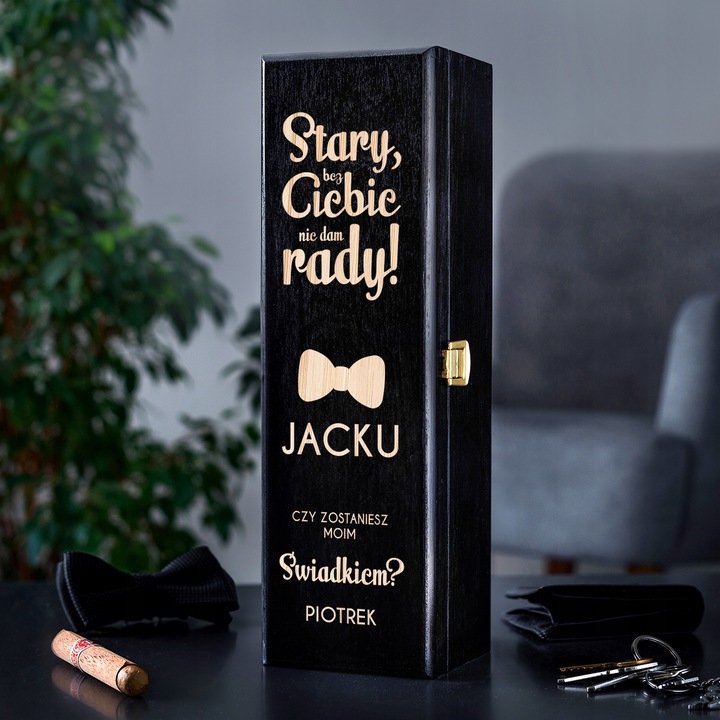 PROŚBA O ŚWIADKOWANIE SKRZYNKA NA WINO Z GRAWEREM PREZENT DLA ŚWIADKA IMIĘ