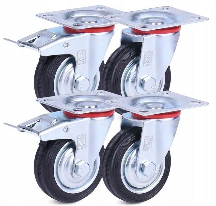 KÓŁKA OBROTOWE 75mm 200kg KOŁA METALOWO GUMOWE ZESTAW JEZDNY WÓZKÓW