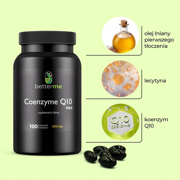 Koenzym Q10 max BetterMe 200mg 100szt w oleju lnianym super przyswajalność