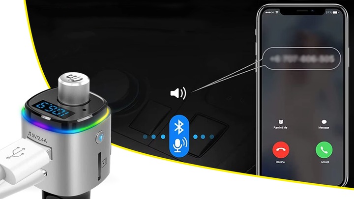 TRANSMITER BLUETOOTH FM SAMOCHODOWY SZYBKA ŁADOWARKA SAMOCHODOWA 2x