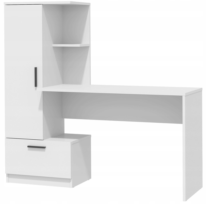 Nowoczesne biurko z regałem REGI BIAŁY REGAŁ BIURKO SZUFLADA UCHWYTY