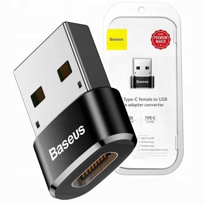 Adapter BASEUS USB-C do USB-A mały 3A Przejściówka nowy kabel do ładowarki