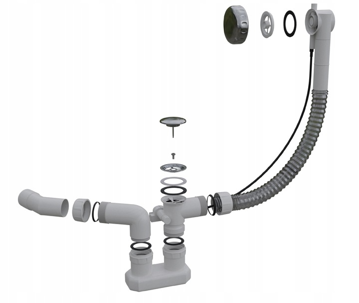 Automatyczny syfon wannowy na pokrętło CHROM czyszczony od góry obrotowy