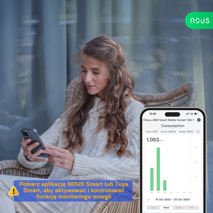 Gniazdo Smart Matter NOUS A8M 16A Home Assistant TUYA Appel HomeKit