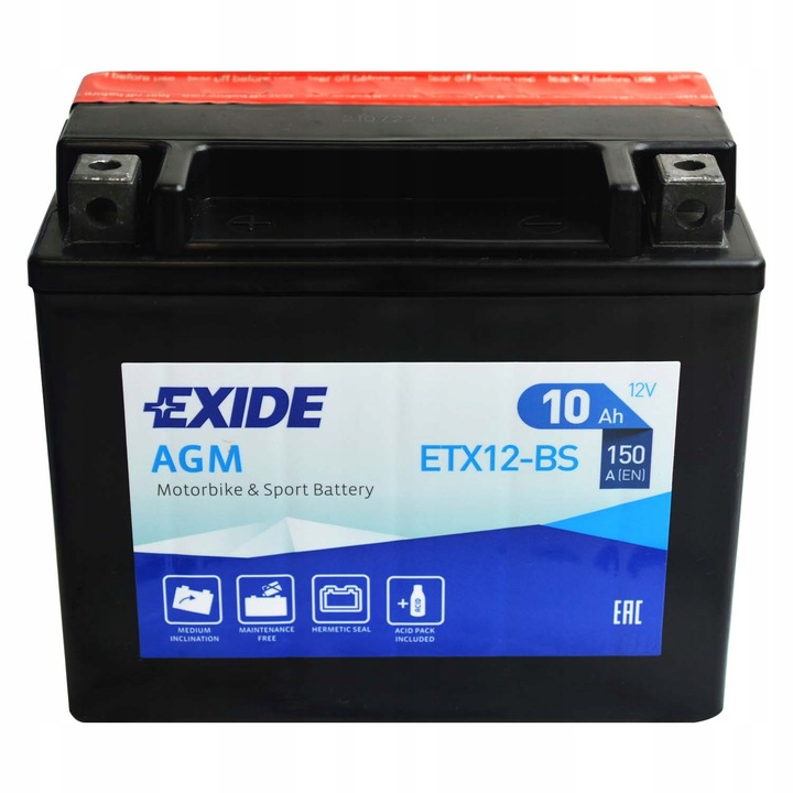 EXIDE ETX12-BS / YTX12-BS 12V 10Ah 150A L+