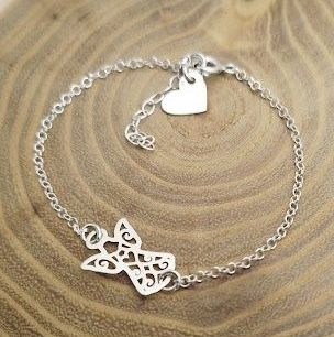 BRANSOLETKA SREBRNA ANIOŁEK AŻUROWY I SERCE SREBRO 925 GRAWER