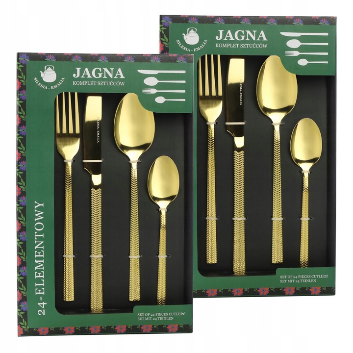 Komplet sztućców sztućce JAGNA 48-elementowy złoty POŁYSK DLA 12 OSÓB ZŁOTE