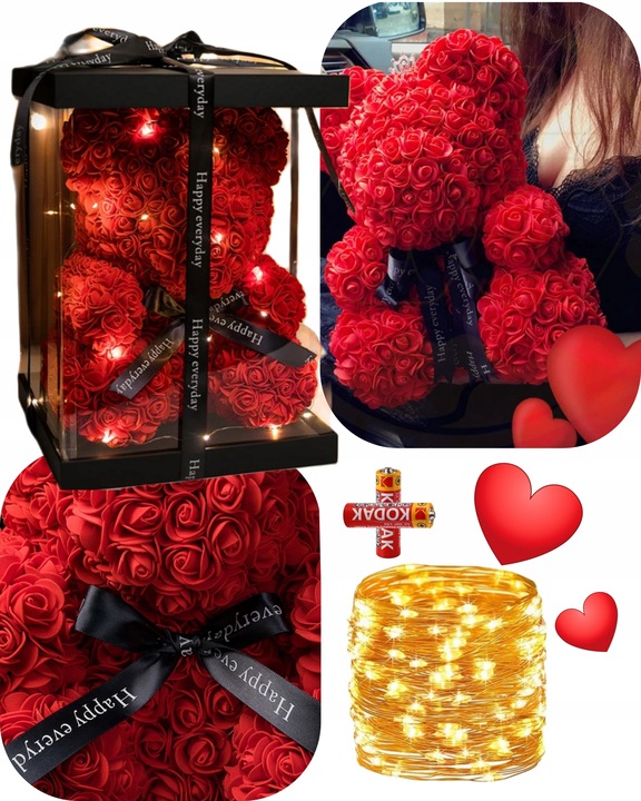 MIŚ Z PŁATKÓW RÓŻ XXL DUŻY NA WALENTYNKI DZIEŃ KOBIET PIĘKNY PREZENT +