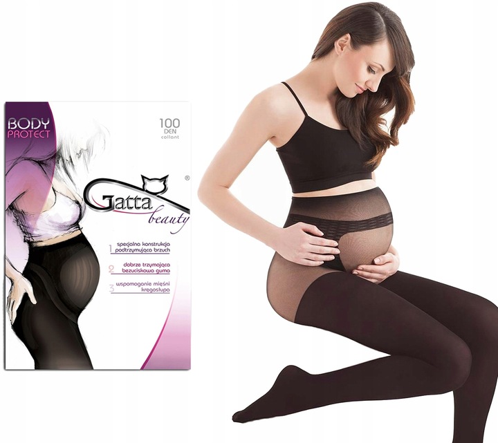 Ciążowe rajstopy GATTA gładkie matowe BODY PROTECT 100 den 3-M nero