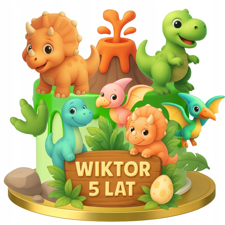 WYDRUK CUKROWY OPŁATEK NA TORT DINOZAURY DINO ZESTAW POSTACI + GRATIS TEKST