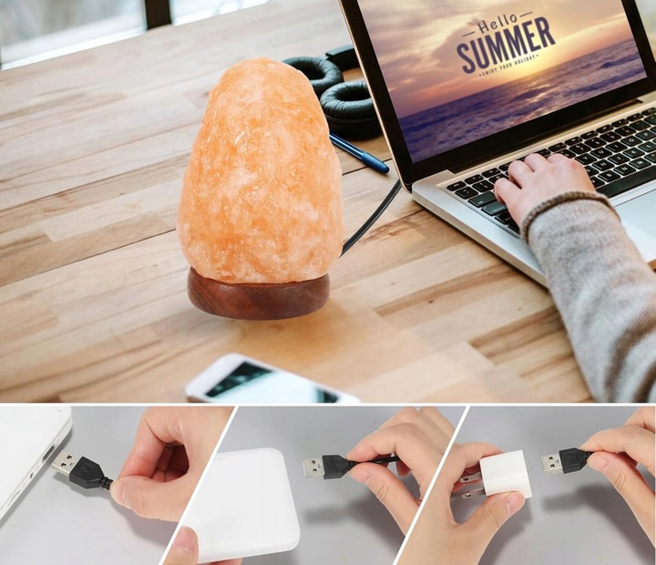 LAMPA SOLNA LAMPKA NOCNA SÓL HIMALAJSKA JONIZATOR BRYŁA SOLI USB