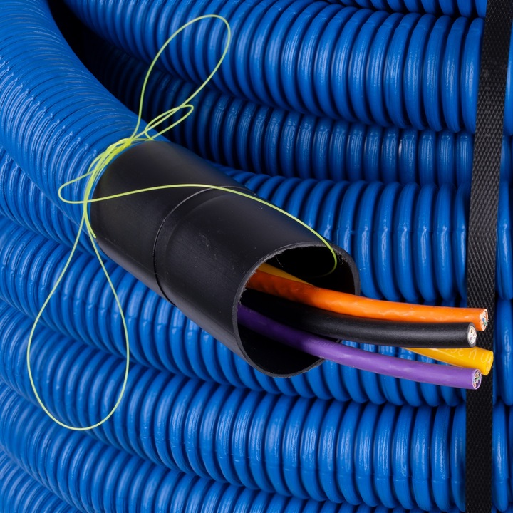 RURA KARBOWANA AROT 50mm 25m PESZEL DO ZIEMI Z PILOTEM NIEBIESKA DVR