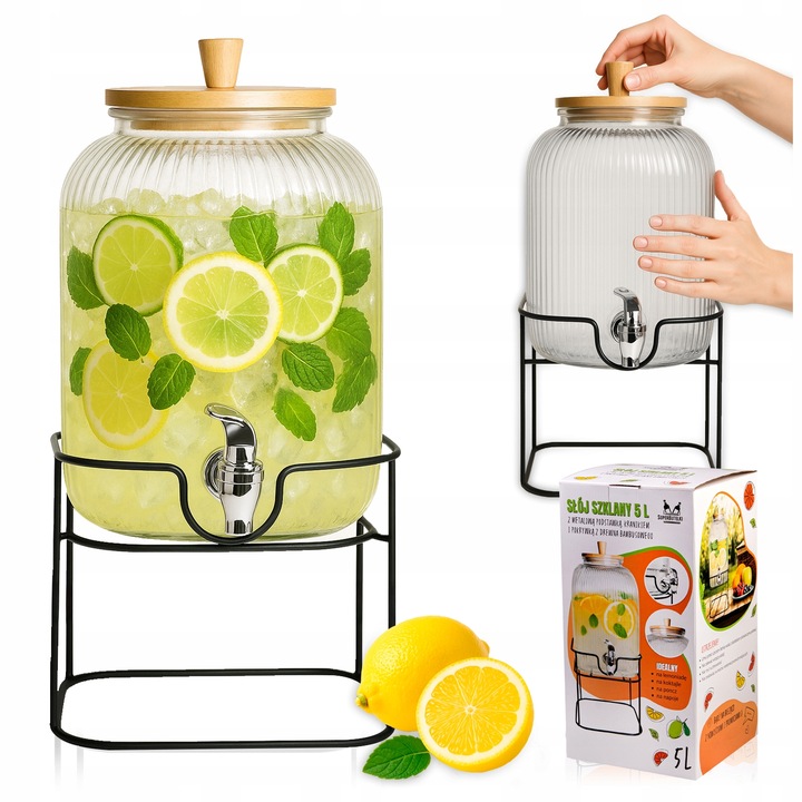 Słoik z kranikiem 5L słój szklany z kranem na stojaku dzbanek
