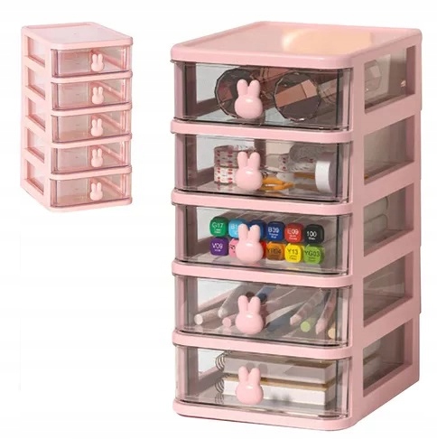 ORGANIZER plastikowy przezroczysty POJEMNIK Z 4 SZUFLADY RÓŻOWY