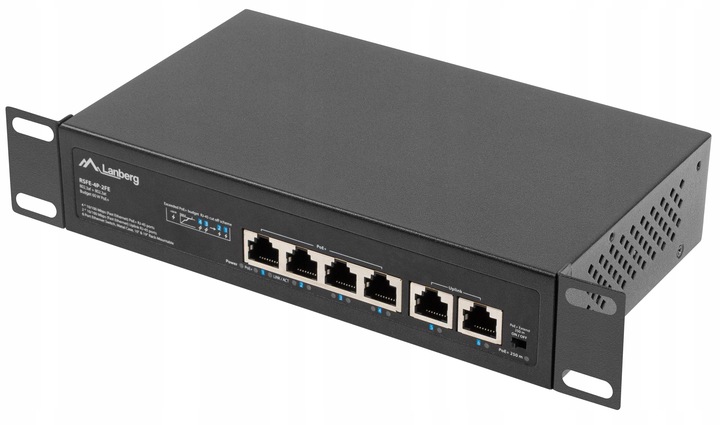 SWITCH LANBERG 4X 100MB POE+/2X RACK 60W 10' 19'