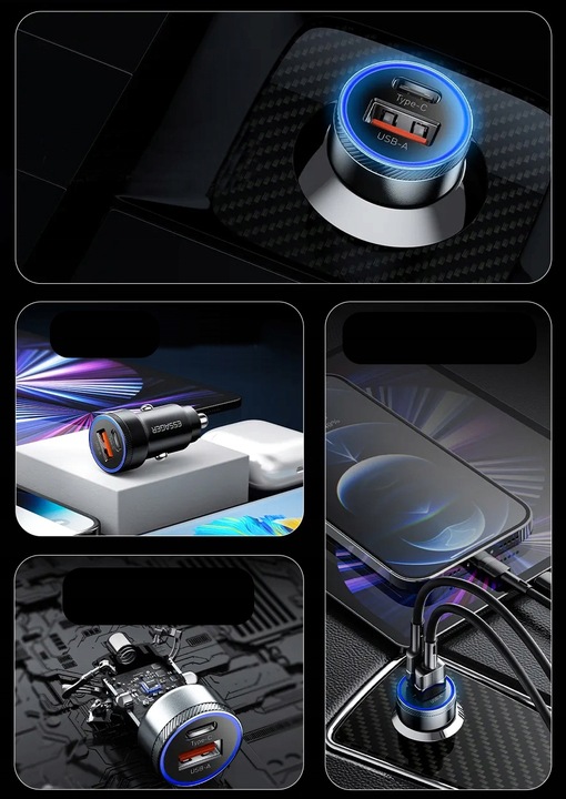 SZYBKA MOCNA Ładowarka Samochodowa USB 54W do telefonu QC3.0 PD 3.0 USB-C