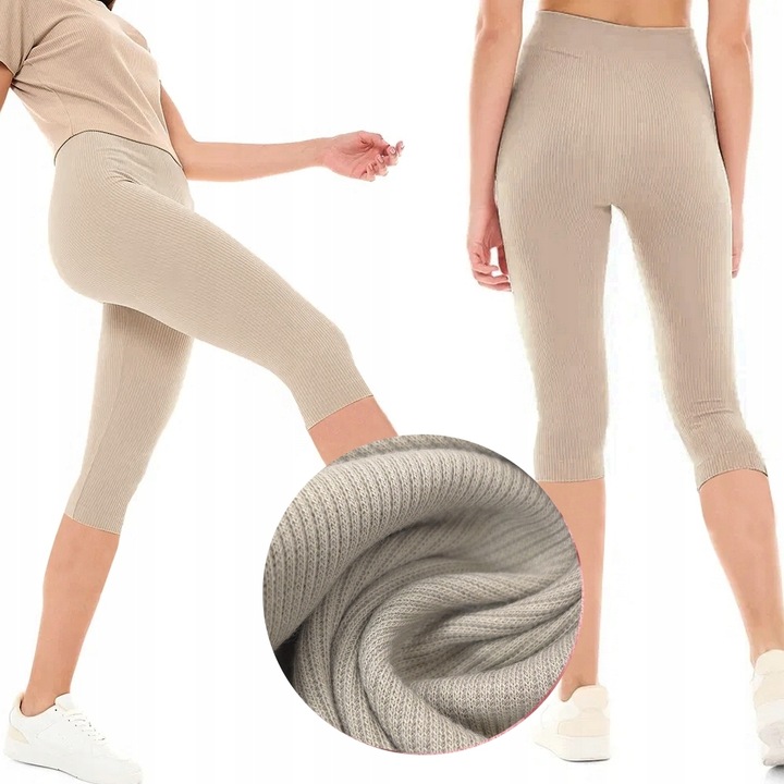 LEGGINSY BAWEŁNIANE KOLARKI getry RYBACZKI 3/4 PRĄŻKOWANE KRYJĄCE - XL/XXL