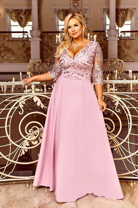 Krystal 3/4 ECRU DŁUGA SUKIENKA KORONKĄ ślubna 5XL