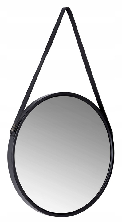 LUSTRO OKRĄGŁE WISZĄCE ŚCIENNE NA PASKU ŚCIANĘ LOFT CZARNE LOFTOWE 50