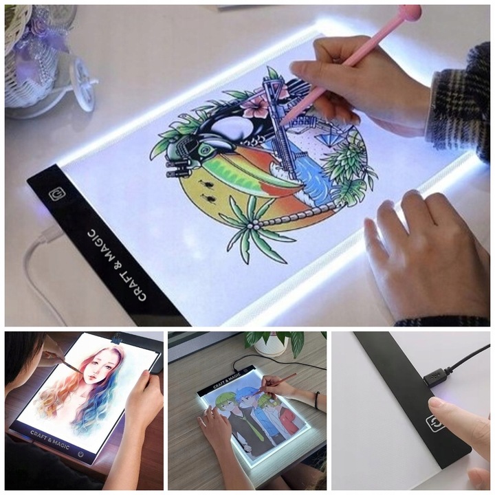 TABLET GRAFICZNY TABLICA BRIGHTPAD DESKA KREŚLARSKA RYSOWANIA LED A4