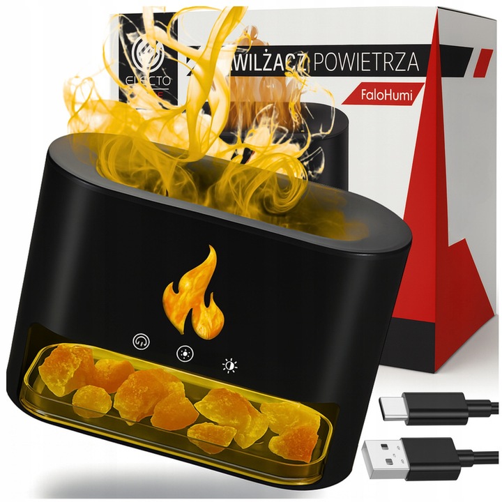 NAWILŻACZ POWIETRZA DYFUZOR KOMINEK LAMPKA NOCNA LED EFEKT PŁOMIENIA +