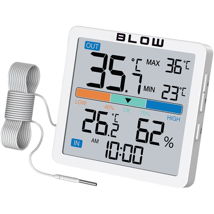 STACJA POGODY BEZPRZEWODOWA POGODOWA METEO TERMOMETR HIGROMETR ZEGAR