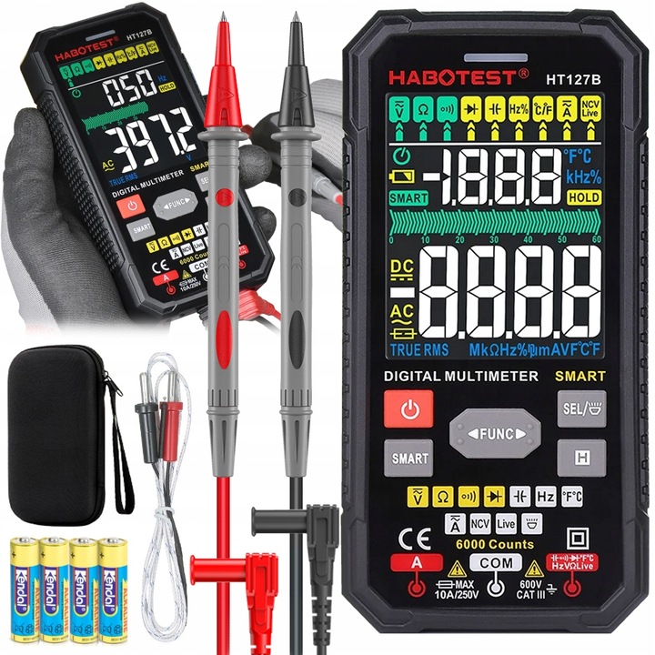 CYFROWY MULTIMETR UNIWERSALNY TRUE RMS NCV LATARKA LED + KABLE ETUI