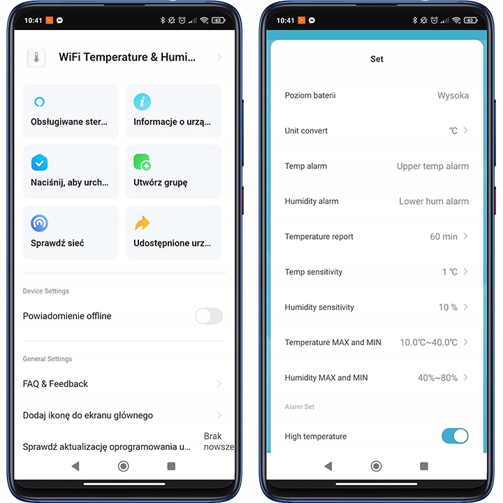 TERMOMETR HIGROMETR CZUJNIK WILGOCI TEMPERATURY SMART LIFE ALEXA WIFI