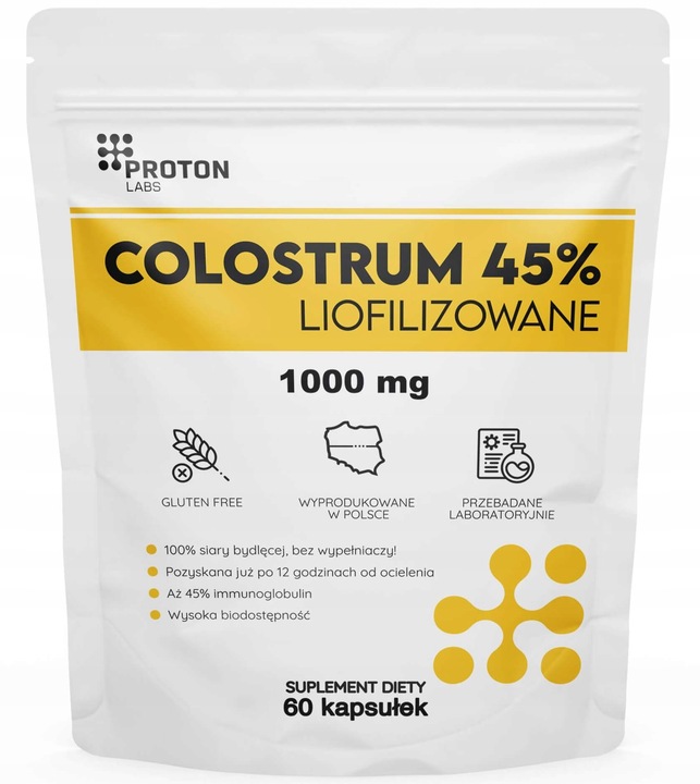 PROTON LABS Colostrum 45% IG 1000mg Liofilizowane 60szt. siara