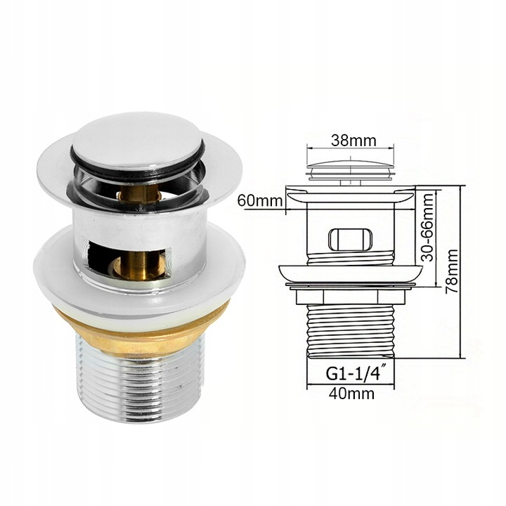 KOREK UMYWALKOWY KLIK-KLAK AUTOMAT z przelewem SREBNY DO UMYWALKI