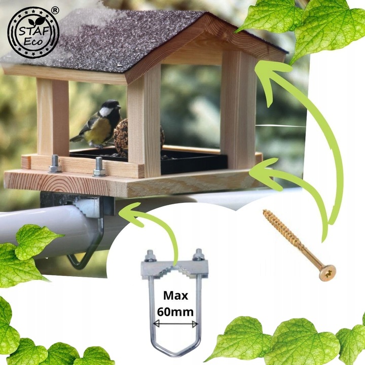 Karmnik dla ptaków na balkon uchwyt + WYSUWANA SZUFLADA - Producent