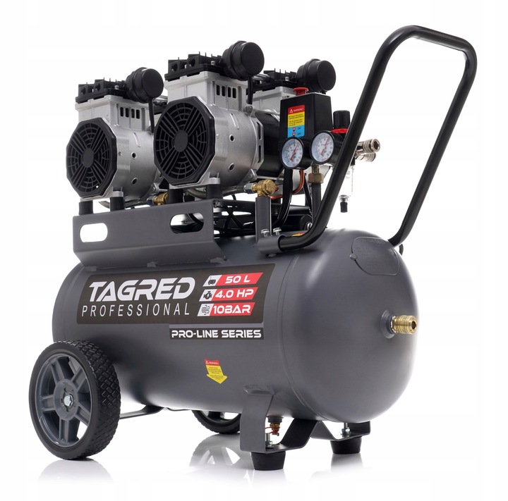 PROFESJONALNY KOMPRESOR BEZOLEJOWY 10 BAR 50L 4 TŁOKI CICHY MOCNY