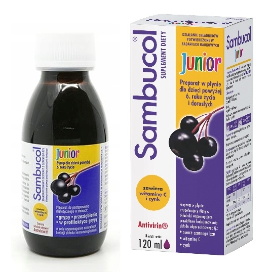 Sambucol Junior 6+ czarny bez, syrop na odporność 120 ml x2 + GRATIS