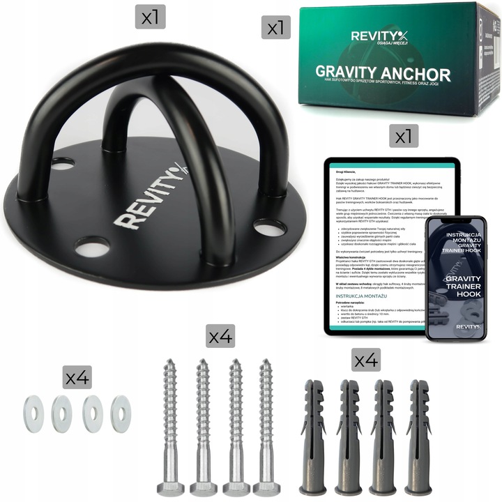 HAK MOCOWANIE SUFITOWE STALOWY UCHWYT DO MONTAŻU PASÓW TRX HUŚTAWKI WORKA