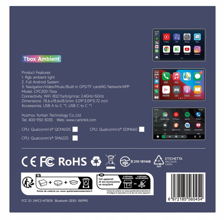 Carlinkit Tbox Ambient RGB 8G/128G Apple Carplay Android Auto Carlink SIM