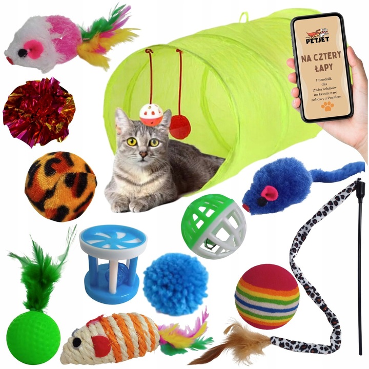 DUŻY ZESTAW ZABAWEK ZABAWKI DLA KOTA KOTÓW TUNEL WĘDKA PIŁKI MYSZ LEGOWISKO