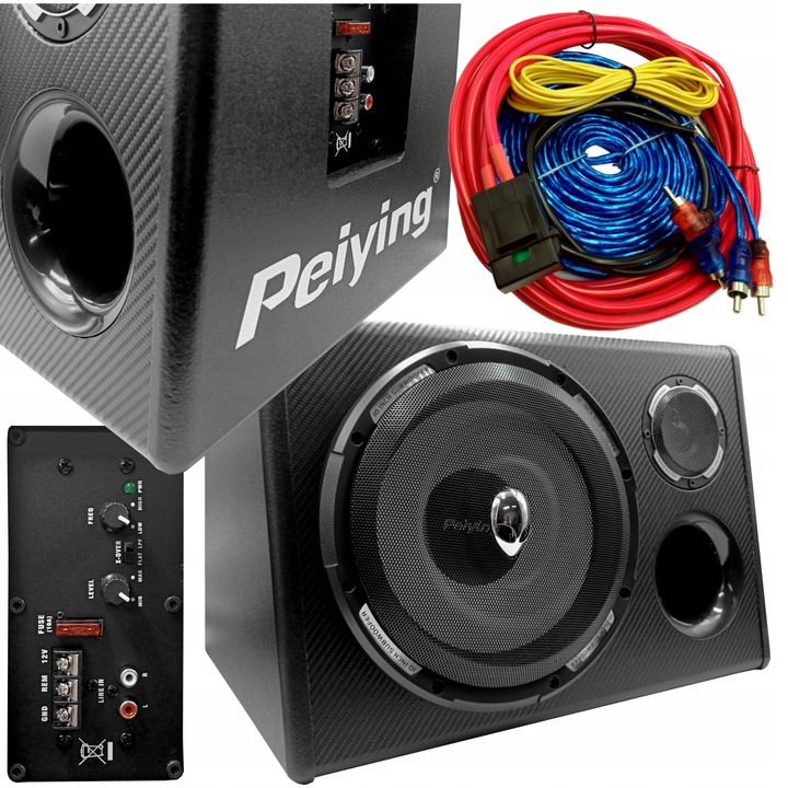 SKRZYNIA BASOWA TUBA OBUDOWA SUBWOOFER + WZMACNIACZ KABLE PRZEWODY