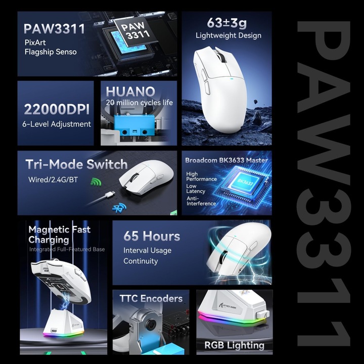 Myszka Gamingowa Mysz Dla Graczy Bezprzewodowa LED RGB ATTACK SHARK X11