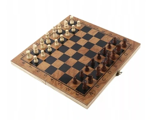 SZACHY DREWNIANE DUŻE WARCABY 34x34cm ZESTAW 3W1