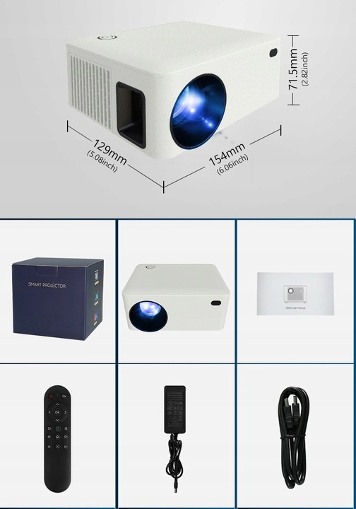 PROJEKTOR RZUTNIK ANDROID SMART TV WIFI FULL HD 7000lm 400 ANSI LED BT