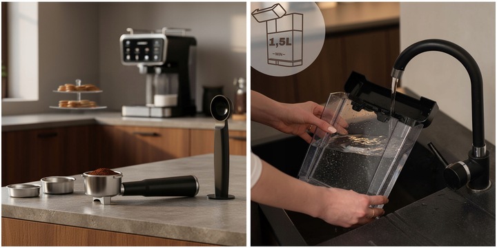 Ekspres do kawy ciśnieniowy kolbowy spieniacz pojemnik 20 bar 1350W