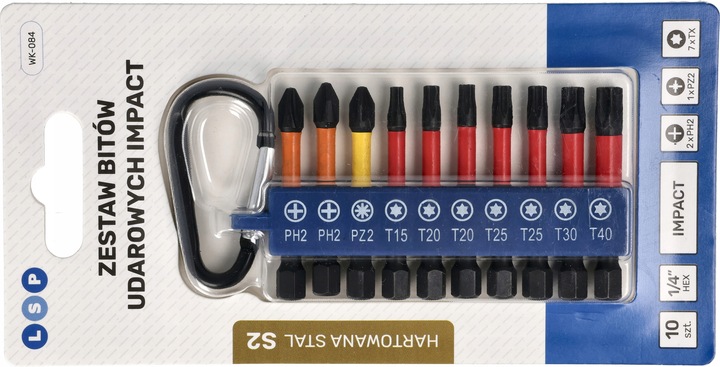 BITY UDAROWE DO WKRĘTARKI STAL S2 ZESTAW BITÓW HEX + KARABIŃCZYK