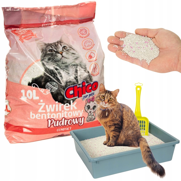 Żwirek Dla Kota Bentonitowy Drobny Zbrylający Compact Pudrowy 10L