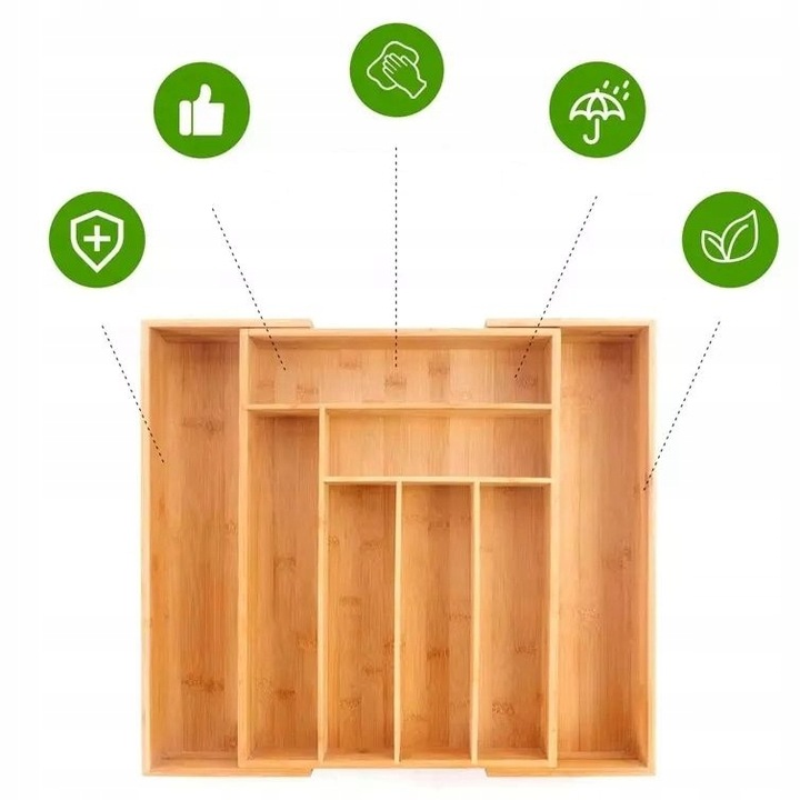 WKŁAD ORGANIZER DO SZUFLADY KUCHENNEJ NA SZTUĆCE BAMBUSOWY PREMIUM XXL