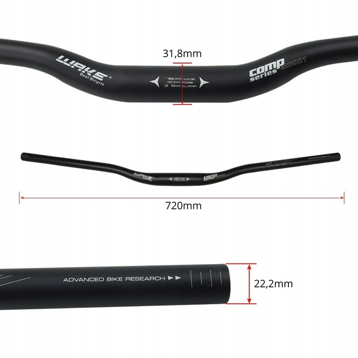 KIEROWNICA ROWEROWA GIĘTA DO ROWERU CZARNA ALUMINIOWA WAKE 720MM / 31.8 MM