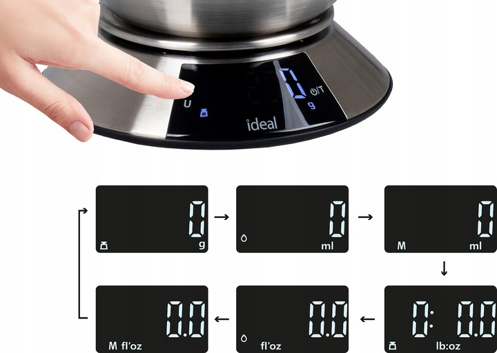 Waga kuchenna IDEAL elektroniczna z MISKĄ PRECYZYJNA DOTYKOWY PANEL