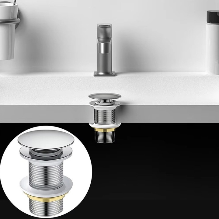 KOREK UMYWALKOWY SREBRNY KLIK-KLAK BEZ PRZELEWU do umywalki chrom połysk