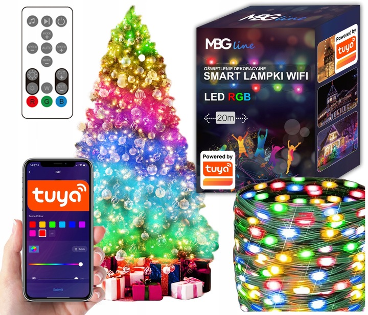Lampki Choinkowe LED WIFI Świąteczne SMART taśma TUYA 20m 200szt MULTIKOLOR