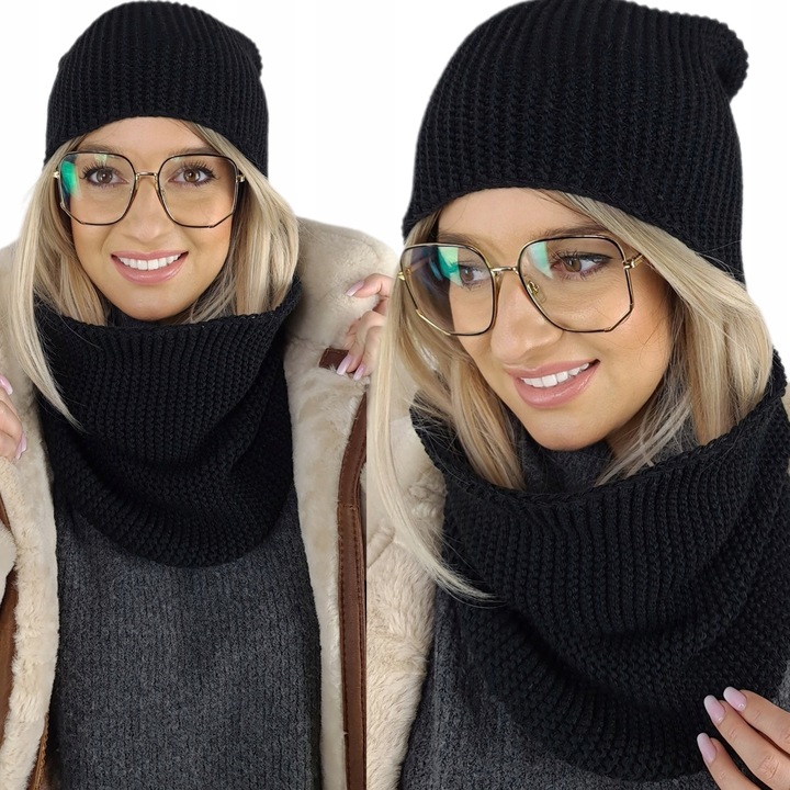 zimowy KOMPLET damski CZAPKA + KOMIN + RĘKAWICZKI DOTYKOWE ciepły